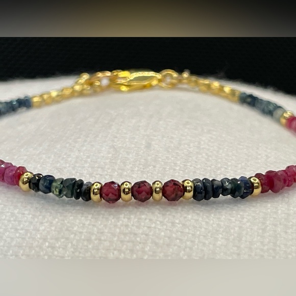 Ruby Multi Sapphire Dainty Gemstone Bracelet - Picture 1 of 7